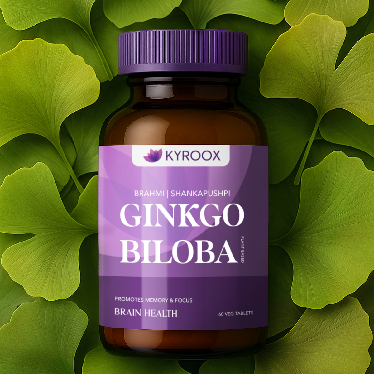 Kyroox BrainBliss health tablet for Memory Focus Mood _ Brahmi Shankpushpi Ginkgo Biloba & Piperine _ Cognitive Development Alertness Anti Anxiety Supplement - 60 Veg Tablets