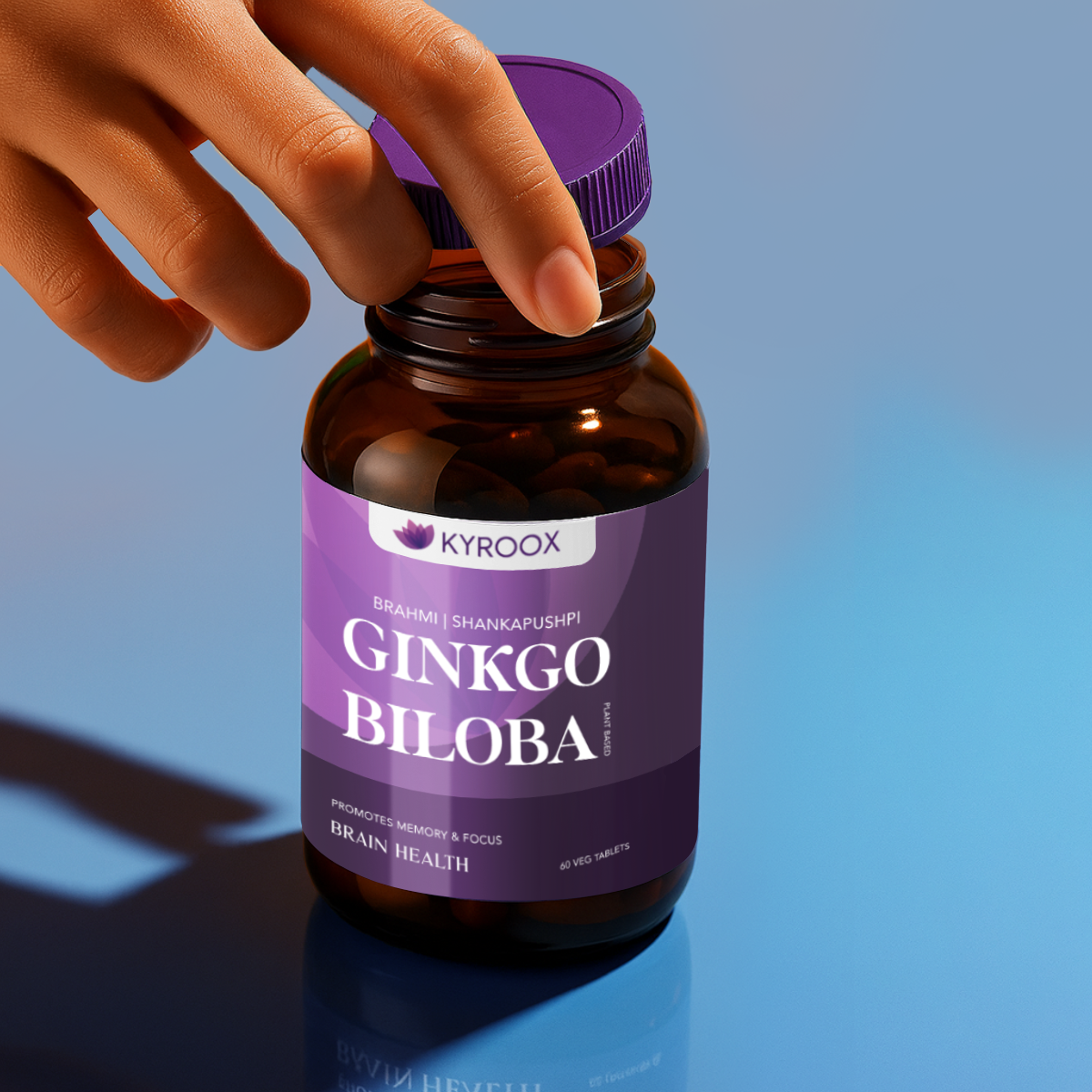 Kyroox BrainBliss health tablet for Memory Focus Mood _ Brahmi Shankpushpi Ginkgo Biloba & Piperine _ Cognitive Development Alertness Anti Anxiety Supplement - 60 Veg Tablets