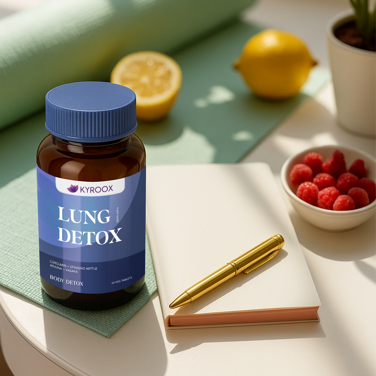 Kyroox DetoxBliss Lung Detox Cleanse Purify _ Curcumin Trikatu Punerneva Echinecea _ Respiratory Support Tar & Toxin Removal Antioxidant Herbal Supplement - 60 Vegetarian Tablets