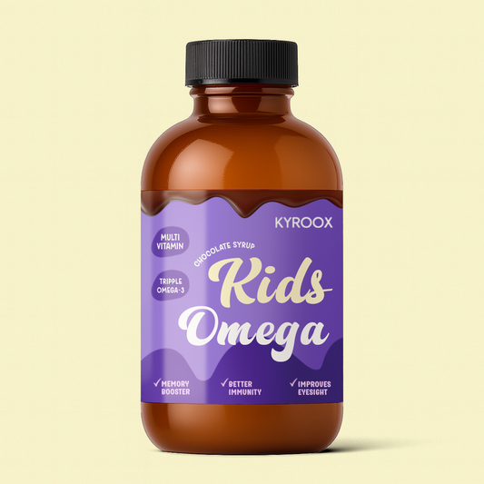 Kyroox JuniorBliss Gold Kids Omega 3 6 9 with Omega 3 300MG (DHA 100mg EPA 30mg ALA 170mg) Vitamin A C D E Multivitamin Supplement- Chocolate Flavor Syrup